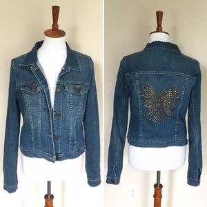 Rachel Roy Denim Studded Eagle Crop Jacket Large